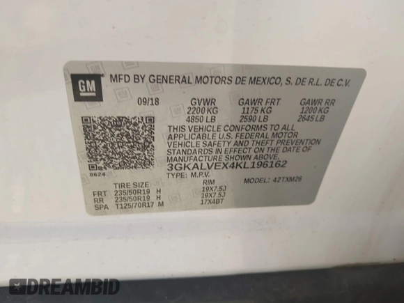 2019 GMC Terrain SLT with VIN 3GKALVEX4KL196162, listed as a IAAI auction lot 42068583 with 81,523 mi miles. Bid and sale history available at carsss.com. Image 9.