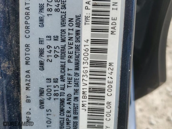2016 Mazda Mazda3 i Touring with VIN JM1BM1V73G1300614, listed as a Copart auction lot 47298475 with 171,265 mi miles and Salvage Title. Bid and sale history available at carsss.com. Image 14.