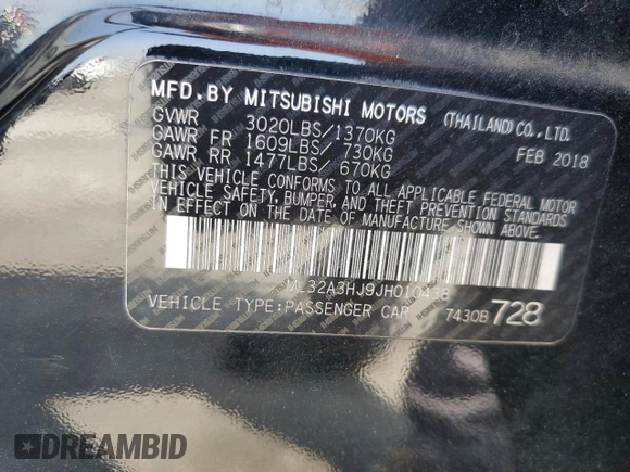 2018 Mitsubishi Mirage ES z VIN ML32A3HJ9JH010438, wystawiony jako Copart lot #58445285 z przebiegiem 53 891 mil mil oraz Szkoda całkowita • Salvage title. Historia ofert i sprzedaży dostępna na DreamBid. Obrazek 12.