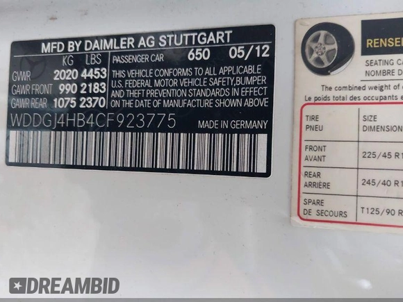 2012 Mercedes-Benz C 250 with VIN WDDGJ4HB4CF923775, listed as a IAAI auction lot 41931145 with 212,272 mi miles and . Bid and sale history available at DreamBid. Image 9.