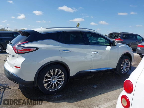 2015 Nissan Murano SL with VIN 5N1AZ2MH1FN235715, listed as a IAAI auction lot 41963660 with 59,566 mi miles and . Bid and sale history available at DreamBid. Image 13.