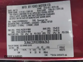 2014 Lincoln MKZ z VIN 3LN6L2J9XER806263, wystawiony jako IAAI lot #41794501 z przebiegiem 96 845 mil mil oraz . Historia ofert i sprzedaży dostępna na DreamBid. Obrazek 9.