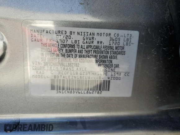 2020 Nissan Versa S with VIN 3N1CN8DV6LL862782, listed as a Copart auction lot 86968064 with 100,111 mi miles and Salvage Title. Bid and sale history available at carsss.com. Image 13.