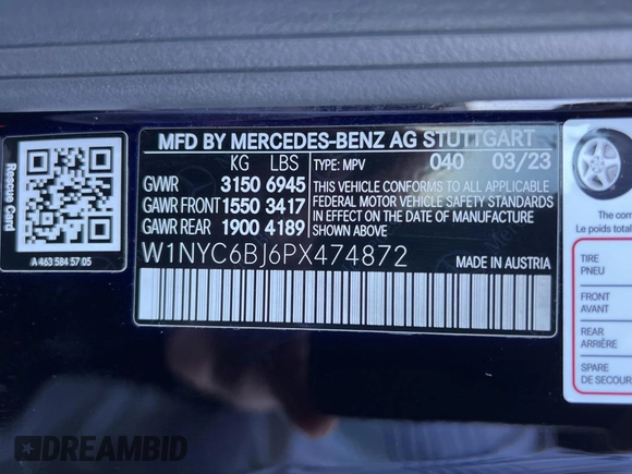 2023 Mercedes-Benz G 550 with VIN W1NYC6BJ6PX474872, listed as a Copart auction lot 74717934 with 18,299 mi miles and Clean Title. Bid and sale history available at DreamBid. Image 10.