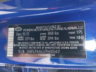 2023 Hyundai Elantra Limited z VIN 5NPLP4AG7PH105417, wystawiony jako IAAI lot #42015962 z przebiegiem 60 590 mil mil oraz . Historia ofert i sprzedaży dostępna na DreamBid. Obrazek 9.