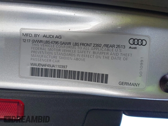 2018 Audi A4 Premium Plus с VIN WAUENAF49JA110397, выставлен на аукционе IAAI как лот 40997192 с пробегом 162 138 миль миль и . История ставок и продаж доступна на DreamBid. Изображение 9.