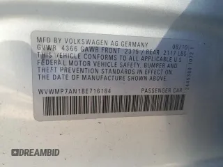 2011 Volkswagen CC Sport with VIN WVWMP7AN1BE716184, listed as a Copart auction lot 71477204 with 94,345 mi miles and Salvage Title. Bid and sale history available at carsss.com. Image 12.