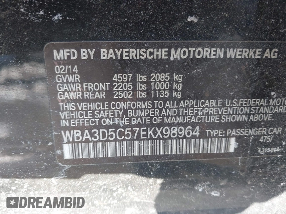 2014 BMW 3 Series 328d xDrive with VIN WBA3D5C57EKX98964, listed as a IAAI auction lot 41395268 with 135,272 mi miles. Bid and sale history available at carsss.com. Image 9.