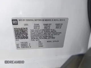 2022 GMC Terrain SLE with VIN 3GKALTEV2NL127462, listed as a IAAI auction lot 42169220 with 37,573 mi miles and . Bid and sale history available at DreamBid. Image 9.
