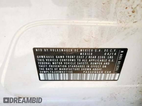 2014 Volkswagen Jetta TDI w/Sunroof & Nav с VIN 3VWPL7AJ4EM621135, выставлен на аукционе Copart как лот 61494425 с пробегом 52 781 миль миль и Списание • Salvage title. История ставок и продаж доступна на DreamBid. Изображение 14.
