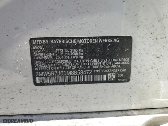 2021 BMW 3 Series 330i xDrive with VIN 3MW5R7J01M8B58472, listed as a Copart auction lot 47830805 with 41,276 mi miles and Salvage Title. Bid and sale history available at carsss.com. Image 13.
