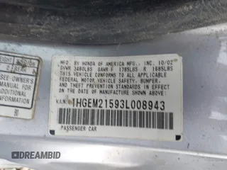 2003 Honda Civic LX with VIN 1HGEM21593L008943, listed as a IAAI auction lot 41662938 with 286,705 mi miles and . Bid and sale history available at carsss.com. Image 9.