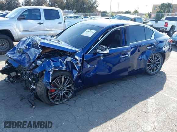 2020 Infiniti Q50 Red Sport 400 with VIN JN1FV7AP5LM630239, listed as a IAAI auction lot 41844794 with 59,042 mi miles and . Bid and sale history available at DreamBid. Image 2.