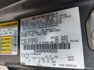 2015 Ford Fusion Titanium with VIN 3FA6P0K96FR283763, listed as a IAAI auction lot 42046868 with 104,542 mi miles. Bid and sale history available at carsss.com. Image 9.