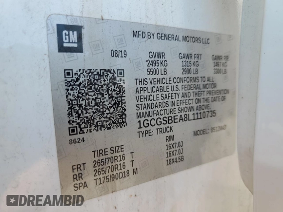 2020 Chevrolet Colorado 2WD Work Truck z VIN 1GCGSBEA8L1110735, wystawiony jako Copart lot #48770915 z przebiegiem 53 785 mil mil oraz Czysty tytuł • Clean title. Historia ofert i sprzedaży dostępna na DreamBid. Obrazek 12.