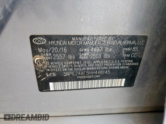 2017 Hyundai Sonata SE z VIN 5NPE24AF5HH448145, wystawiony jako Copart lot #56076575 z przebiegiem 168 358 mil mil oraz Czysty tytuł • Clean title. Historia ofert i sprzedaży dostępna na DreamBid. Obrazek 12.
