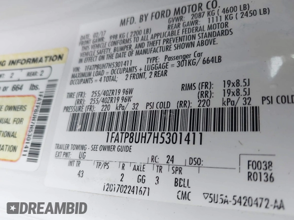 2017 Ford Mustang EcoBoost Premium with VIN 1FATP8UH7H5301411, listed as a IAAI auction lot 41971140 with 55,176 mi miles and . Bid and sale history available at carsss.com. Image 9.