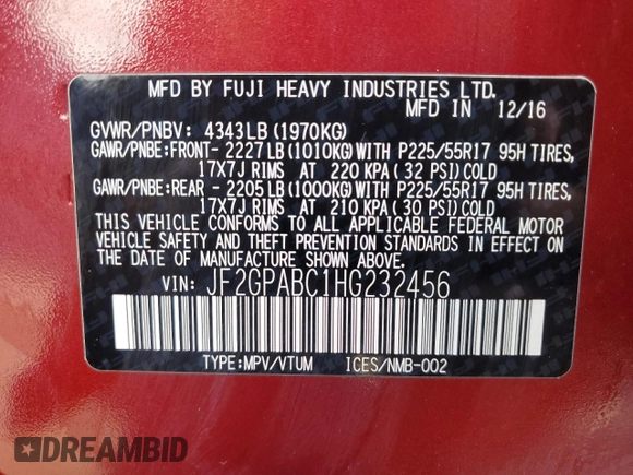2017 Subaru Crosstrek Premium with VIN JF2GPABC1HG232456, listed as a Copart auction lot 86899644 with 33,444 mi miles and Salvage Title. Bid and sale history available at carsss.com. Image 14.