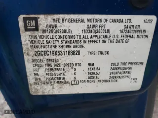 2003 Chevrolet Silverado 1500 LS with VIN 2GCEC19X531188820, listed as a Copart auction lot 89320035 with 260,051 mi miles and Salvage Title. Bid and sale history available at carsss.com. Image 12.
