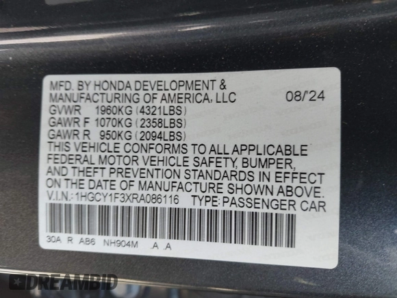 2024 Honda Accord EX с VIN 1HGCY1F3XRA086116, выставлен на аукционе IAAI как лот 42067145 с пробегом 28 879 миль миль и . История ставок и продаж доступна на DreamBid. Изображение 9.