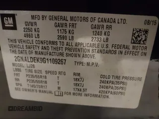 2016 Chevrolet Equinox LTZ with VIN 2GNALDEK9G1109267, listed as a IAAI auction lot 40998084 with 89,384 mi miles. Bid and sale history available at carsss.com. Image 9.