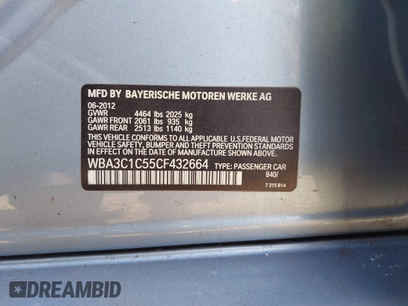 2012 BMW 3 Series 328i с VIN WBA3C1C55CF432664, выставлен на аукционе IAAI как лот 41334641 с пробегом Не указан миль и . История ставок и продаж доступна на DreamBid. Изображение 9.