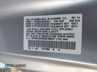 2014 Honda Odyssey Touring with VIN 5FNRL5H95EB108427, listed as a IAAI auction lot 39992643 with 100,658 mi miles and . Bid and sale history available at DreamBid. Image 9.