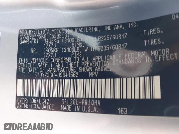 2018 Toyota Sienna XLE Auto Access Seat with VIN 5TDYZ3DC4JS941562, listed as a IAAI auction lot 41569858 with 76,439 mi miles. Bid and sale history available at carsss.com. Image 9.