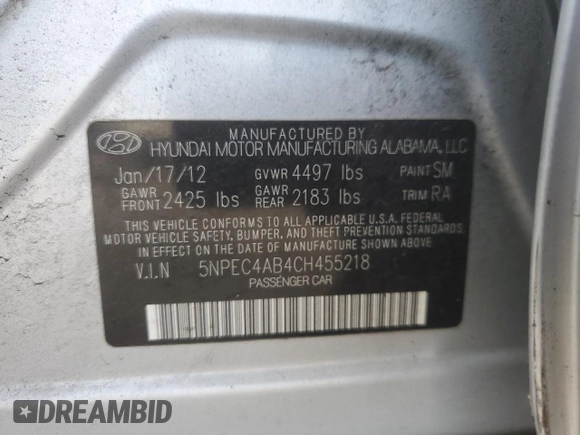 2012 Hyundai Sonata Limited z VIN 5NPEC4AB4CH455218, wystawiony jako Copart lot #60414585 z przebiegiem 195 817 mil mil oraz Szkoda całkowita • Salvage title. Historia ofert i sprzedaży dostępna na DreamBid. Obrazek 12.