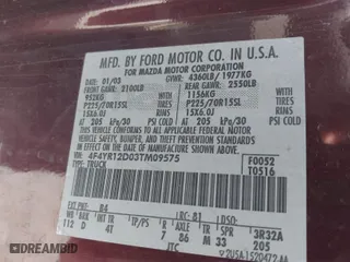 2003 Mazda B-Series 2WD Truck SX with VIN 4F4YR12D03TM09575, listed as a IAAI auction lot 41693387 with 173,882 mi miles. Bid and sale history available at carsss.com. Image 9.