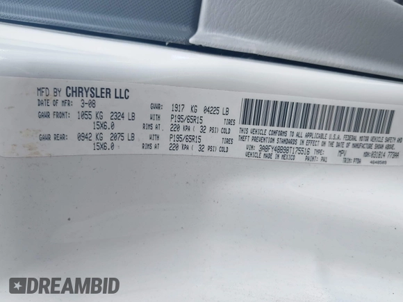 2008 Chrysler PT Cruiser z VIN 3A8FY48B98T175516, wystawiony jako IAAI lot #42276151 z przebiegiem 94 072 mil mil oraz . Historia ofert i sprzedaży dostępna na DreamBid. Obrazek 9.