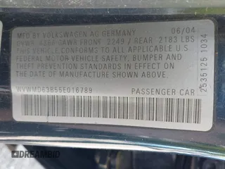 2005 Volkswagen Passat GL z VIN WVWMD63B55E016789, wystawiony jako IAAI lot #42238604 z przebiegiem 150 760 mil mil oraz . Historia ofert i sprzedaży dostępna na DreamBid. Obrazek 9.