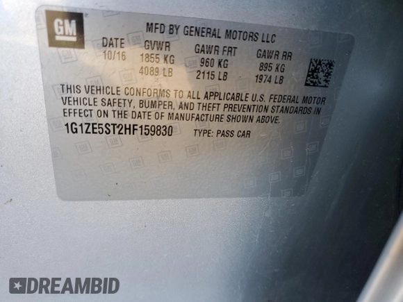 2017 Chevrolet Malibu LT with VIN 1G1ZE5ST2HF159830, listed as a Copart auction lot 50338515 with 124,243 mi miles and Salvage Title. Bid and sale history available at DreamBid. Image 13.