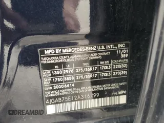 2002 Mercedes-Benz M-Class with VIN 4JGAB75E12A316799, listed as a Copart auction lot 51970785 with 176,915 mi miles and Salvage Title. Bid and sale history available at carsss.com. Image 13.
