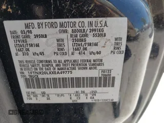 1999 Ford F-250 XL with VIN 1FTNX20LXXEA49775, listed as a IAAI auction lot 41825626 with 141,767 mi miles and . Bid and sale history available at DreamBid. Image 9.