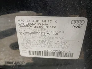 2011 Audi Q5 Premium Plus with VIN WA1LFAFP9BA063031, listed as a IAAI auction lot 42594161 with 155,086 mi miles and . Bid and sale history available at DreamBid. Image 9.