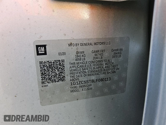2020 Chevrolet Malibu LS with VIN 1G1ZC5ST8LF080113, listed as a Copart auction lot 53804075 with 194,064 mi miles and Clean Title. Bid and sale history available at DreamBid. Image 12.