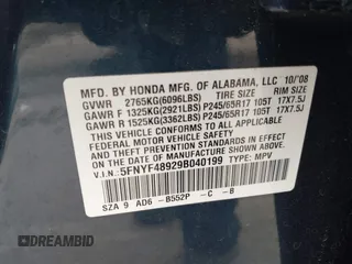 2009 Honda Pilot Touring with VIN 5FNYF48929B040199, listed as a IAAI auction lot 41466006 with 167,959 mi miles and . Bid and sale history available at carsss.com. Image 9.