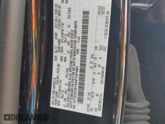 2017 Ford F-150 XL z VIN 1FTEW1EF5HFC91983, wystawiony jako Copart lot #54120905 z przebiegiem 72 374 mil mil oraz Szkoda całkowita • Salvage title. Historia ofert i sprzedaży dostępna na DreamBid. Obrazek 12.