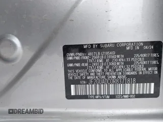 2024 Subaru Crosstrek Premium с VIN JF2GUADC0R8371818, выставлен на аукционе IAAI как лот 42020302 с пробегом 3 741 миль миль и . История ставок и продаж доступна на DreamBid. Изображение 9.