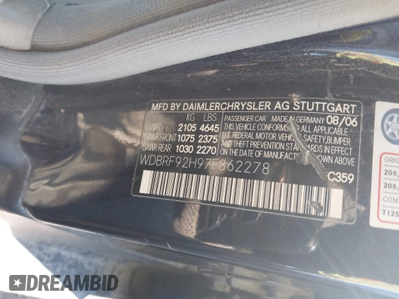 2007 Mercedes-Benz C 280 Luxury with VIN WDBRF92H97F862278, listed as a IAAI auction lot 41766453 with Not Provided miles and . Bid and sale history available at DreamBid. Image 9.