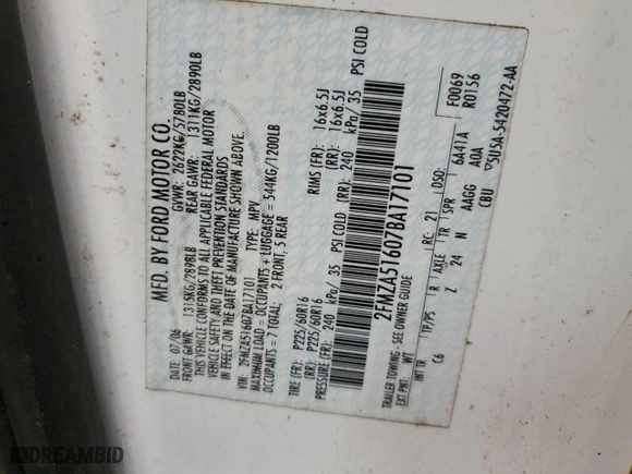 2007 Ford Freestar Wagon SE with VIN 2FMZA51607BA17101, listed as a Copart auction lot 41867625 with 0 mi miles and Salvage Title. Bid and sale history available at carsss.com. Image 13.