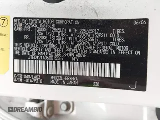 2006 Toyota Highlander z VIN JTEDW21A060015587, wystawiony jako IAAI lot #42239548 z przebiegiem 164 410 mil mil oraz . Historia ofert i sprzedaży dostępna na DreamBid. Obrazek 9.