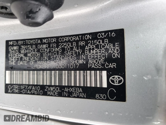 2016 Toyota Prius Two with VIN JTDKBRFU1G3011017, listed as a Copart auction lot 47075295 with 186,979 mi miles and Salvage Title. Bid and sale history available at carsss.com. Image 15.