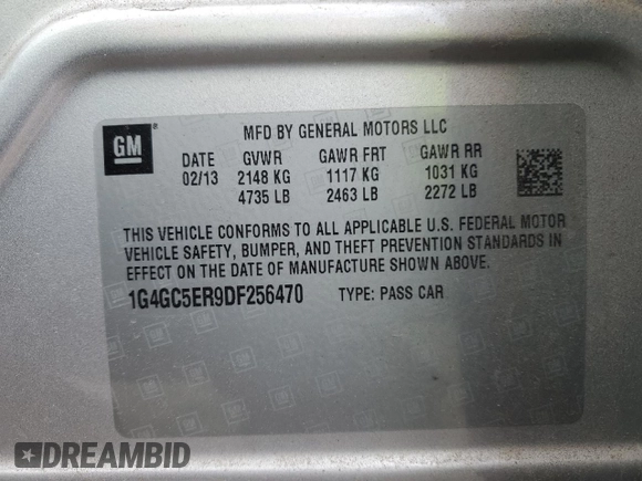 2013 Buick LaCrosse Leather with VIN 1G4GC5ER9DF256470, listed as a Copart auction lot 60673175 with 93,045 mi miles and Non repairable. Bid and sale history available at DreamBid. Image 12.