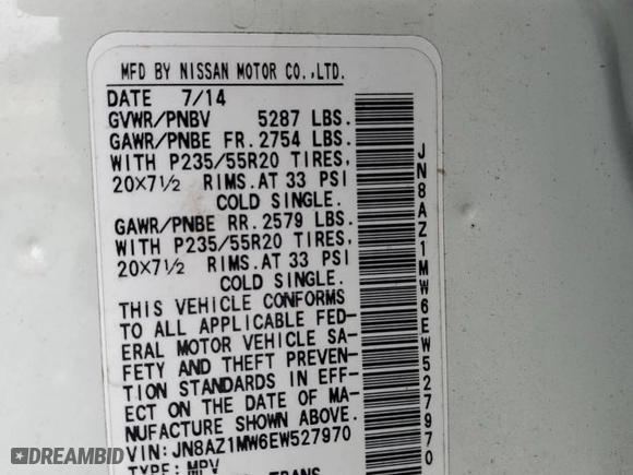 2014 Nissan Murano SV with VIN JN8AZ1MW6EW527970, listed as a Copart auction lot 88789215 with 0 mi miles and Salvage Title. Bid and sale history available at carsss.com. Image 15.
