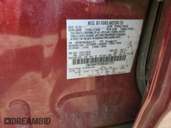 2008 Mercury Sable Premier with VIN 1MEHM42W48G601221, listed as a Copart auction lot 63015965 with 137,885 mi miles and Clean title. Bid and sale history available at DreamBid. Image 12.