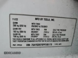 2023 Tesla Model Y Performance with VIN 7SAYGDEF8PF595178, listed as a Copart auction lot 46496995 with 39,057 mi miles and Non Repairable. Bid and sale history available at DreamBid. Image 12.