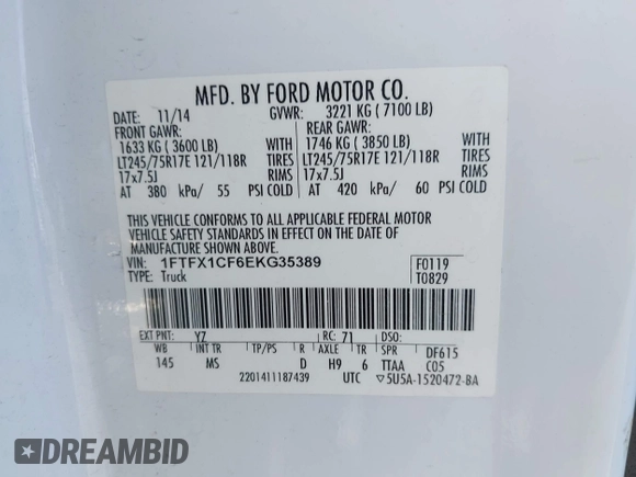 2014 Ford F-150 XL z VIN 1FTFX1CF6EKG35389, wystawiony jako IAAI lot #42643324 z przebiegiem 190 235 mil mil oraz . Historia ofert i sprzedaży dostępna na DreamBid. Obrazek 9.