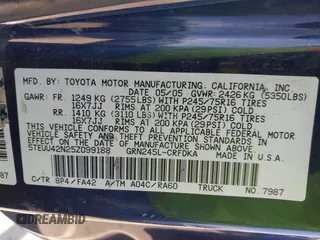 2005 Toyota Tacoma z VIN 5TEUU42N25Z099188, wystawiony jako IAAI lot #42179039 z przebiegiem 147 058 mil mil oraz . Historia ofert i sprzedaży dostępna na DreamBid. Obrazek 9.
